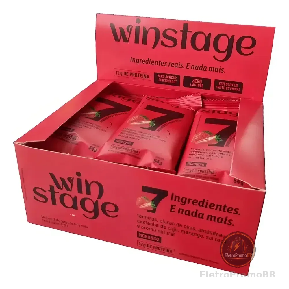 Winstage Barra De Proteína Sabor Morango Cx 12 Unidades