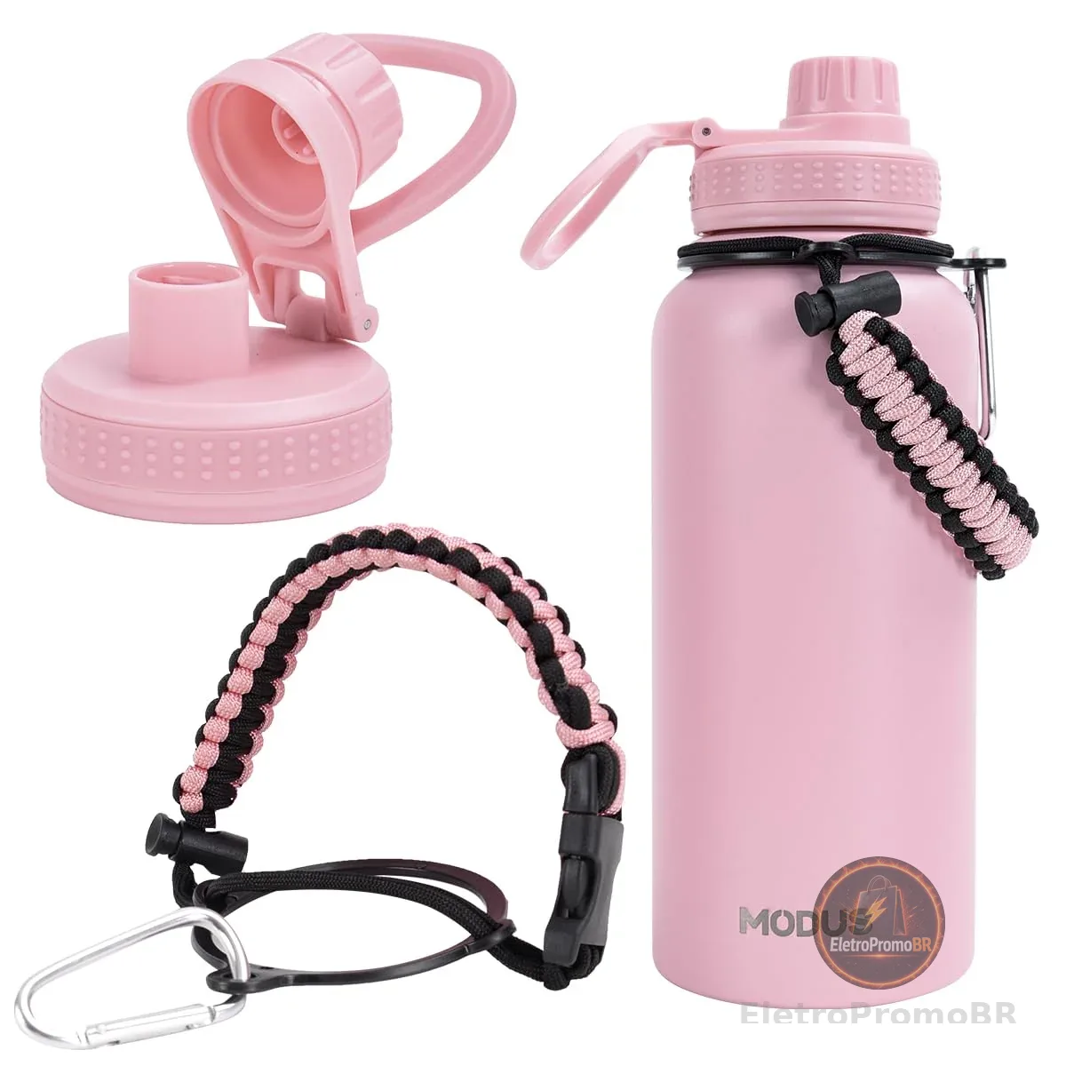 Garrafa Térmica De Água Isolada 950ml Quente & Frio De Aço Inox Com Alça (Rosa)