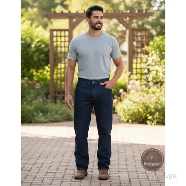 Calça Jeans Masculina Tradicional Reta Resistente Reforçada