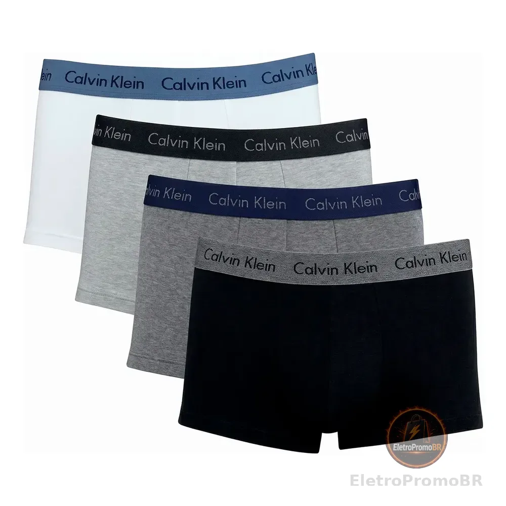 Kit Com 4 Cuecas Boxer Cotton Calvin Klein Original Branco/cinza/preto Liso M