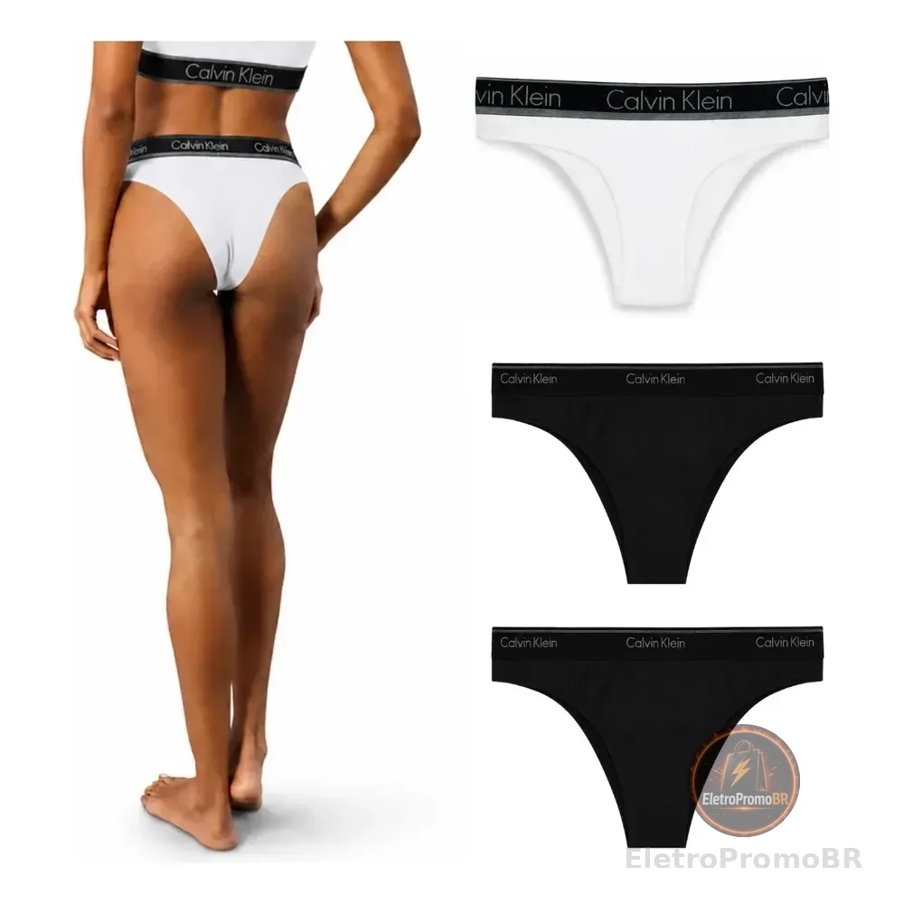 Kit 3 Calcinhas Tanga Calvin Klein Algodão Feminina Original Branco E Preta Liso G