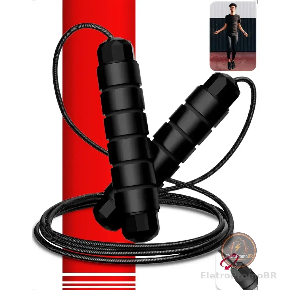 Corda De Pular Cross Speed Rope Rolamento Profissional Fit Homeroarte Preto