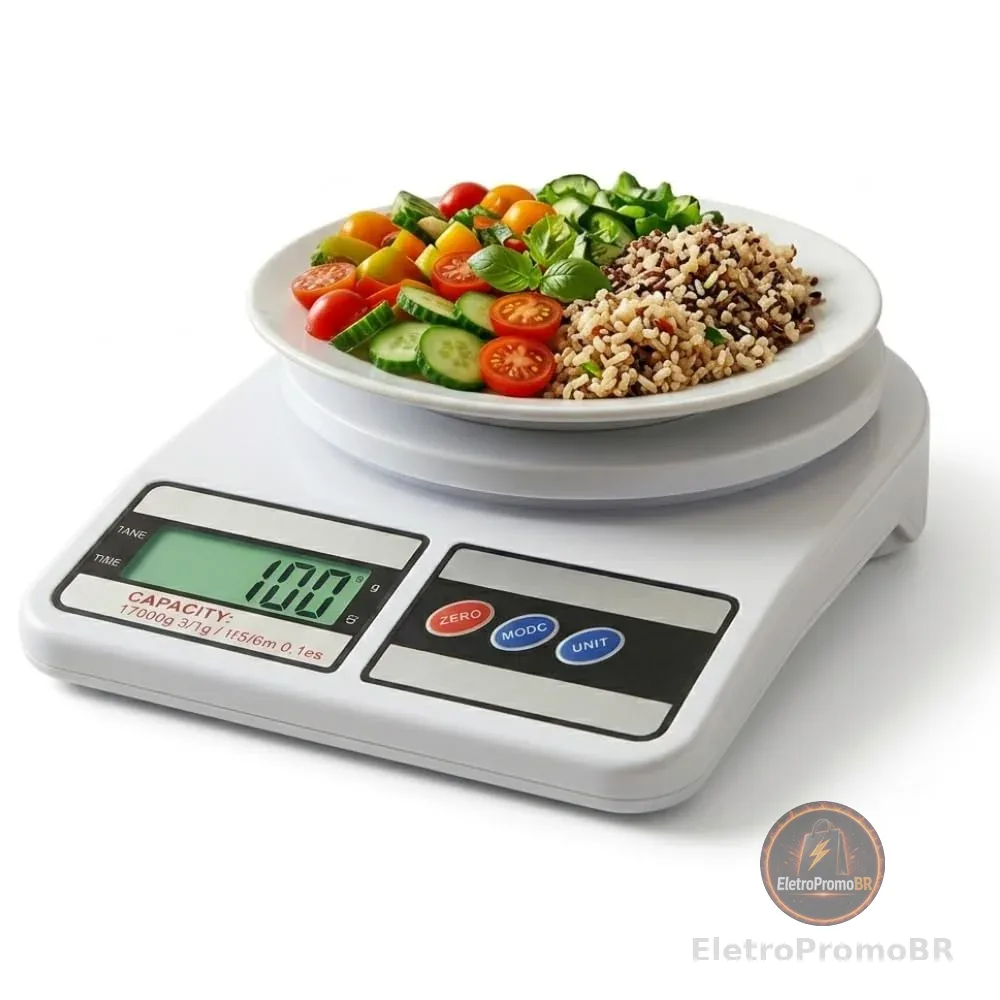 Balança Digital de Cozinha 10kg com Precisão de 1g, Ideal para Dieta, Receitas, Controle Alimentar, Porções e Uso Culinário, Função Tara, Desligamento Automático.