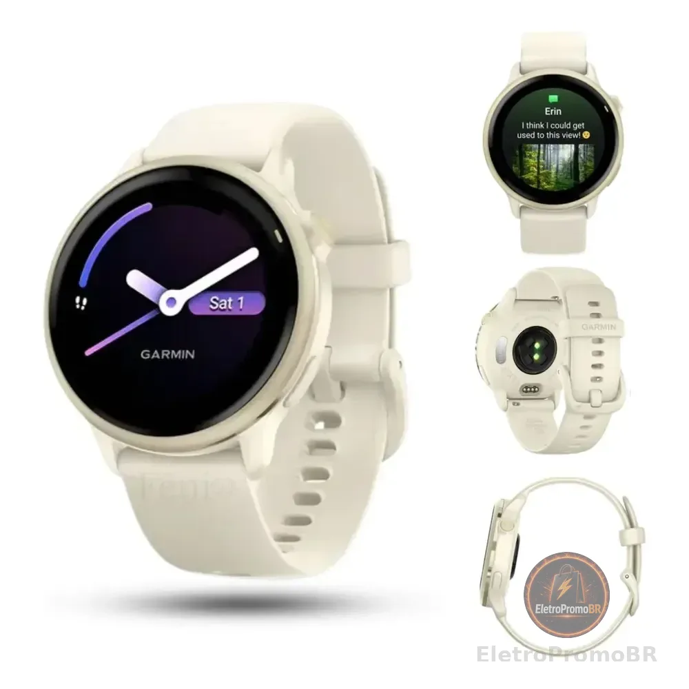 Relógio Garmin Vívoactive 6 Lunar Gold 1.2  Tela Amoled Gps Bege Esportiva