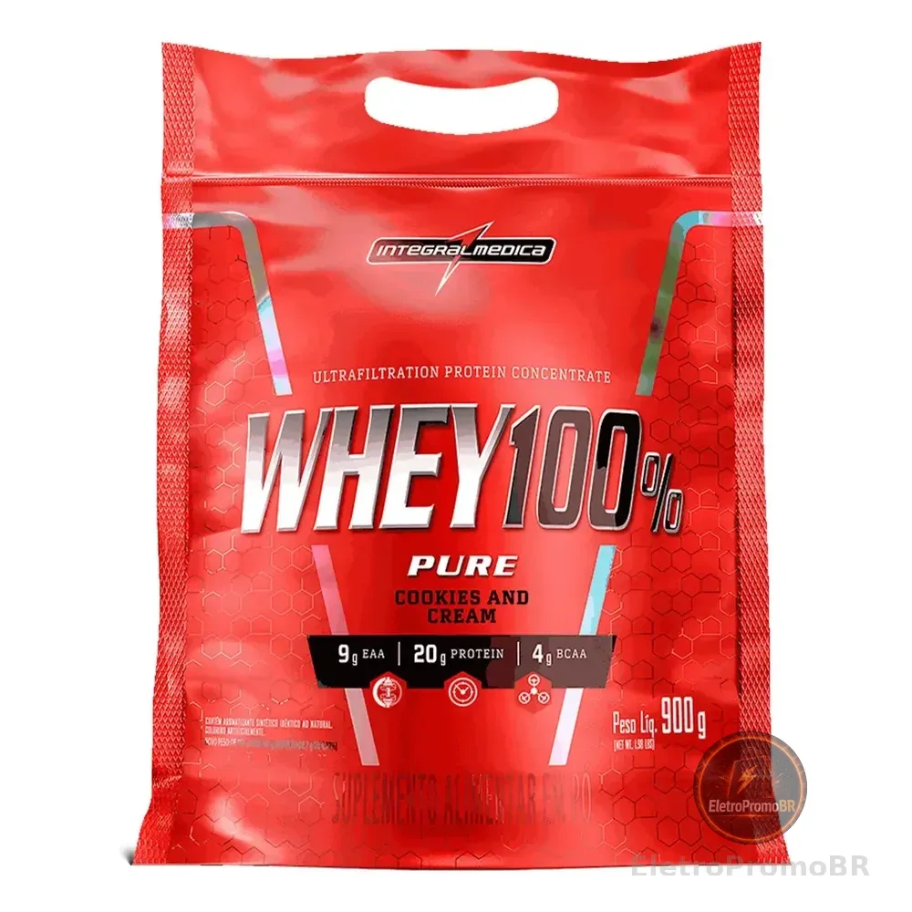 Whey 100% Pure Pouch Cookies 900g Integralmedica - Suplemento Nutritivo Para Treinos De Alta Performance Cookies & Cream