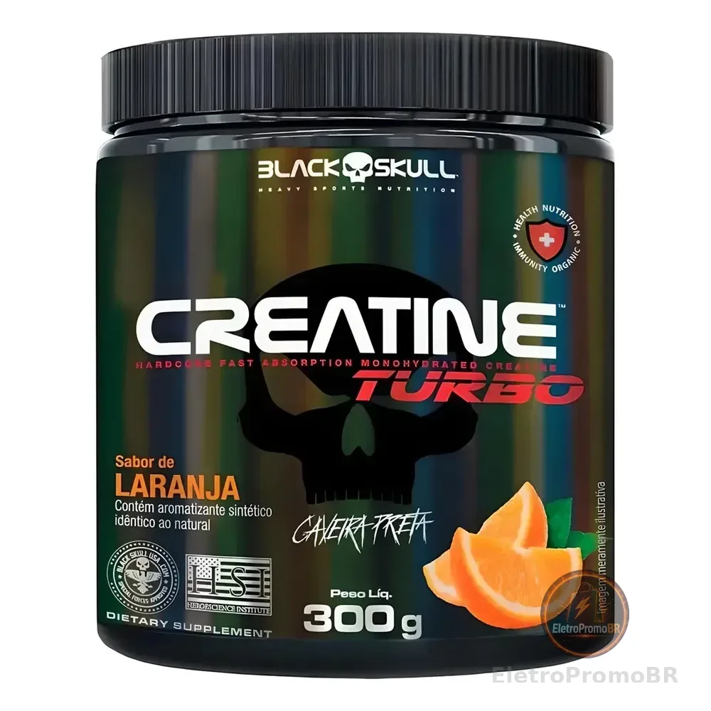 Creatina Turbo Hardcore Pura Monohidratada 300g Black Skull Sabor Laranja