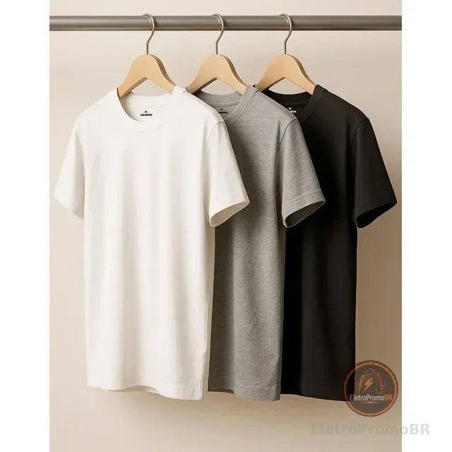 Kit 3 Camisetas Algodão Dia Dia Sandrini Básica Conforto