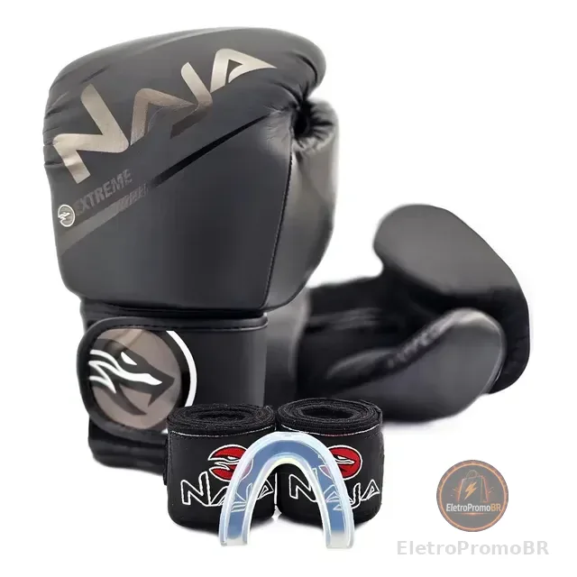 Kit Luva Naja Extreme Boxe Muay Thai + Bandagem Bucal Bolsa