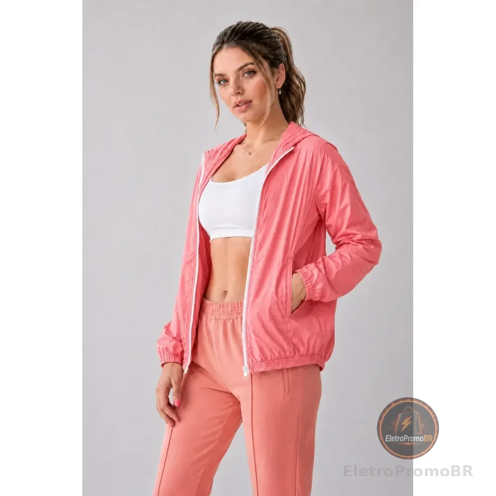 Jaqueta Feminina Iz Corta Vento Ultra Leve Com Capuz 2026 Coral G Lisa