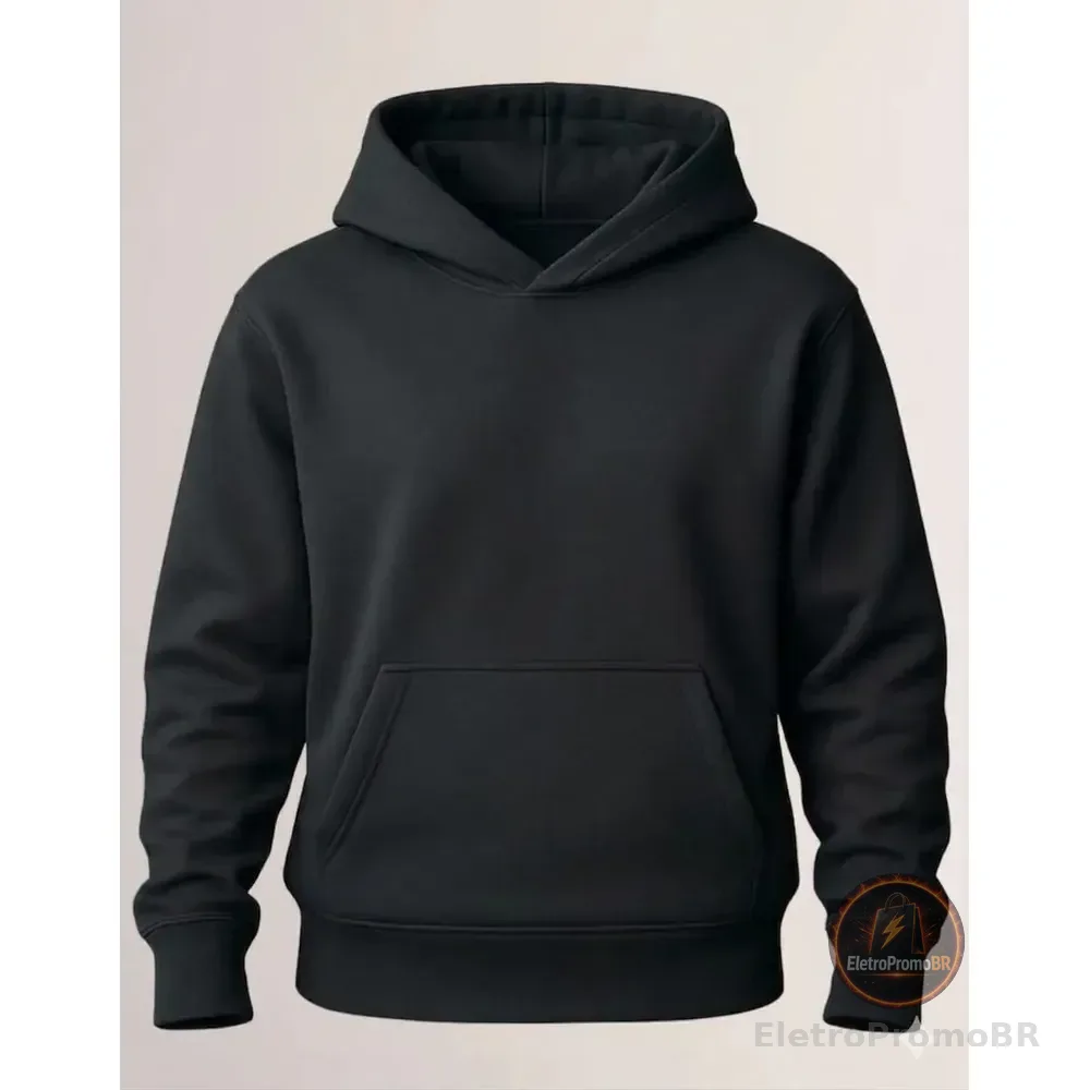 Moletom Liso Algodão Unissex Blusa De Frio Canguru Flanelado G Preto