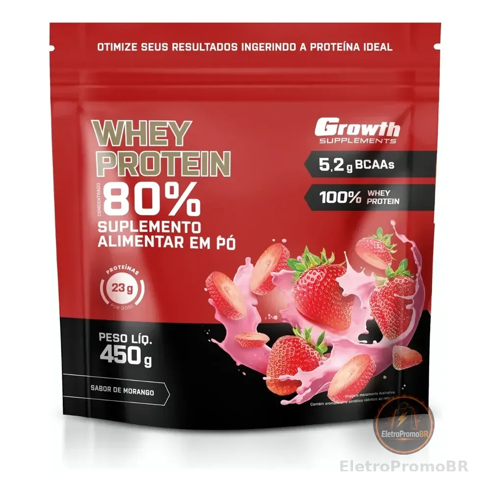 Whey Protein Concentrado 450g Growth Supplements Morango