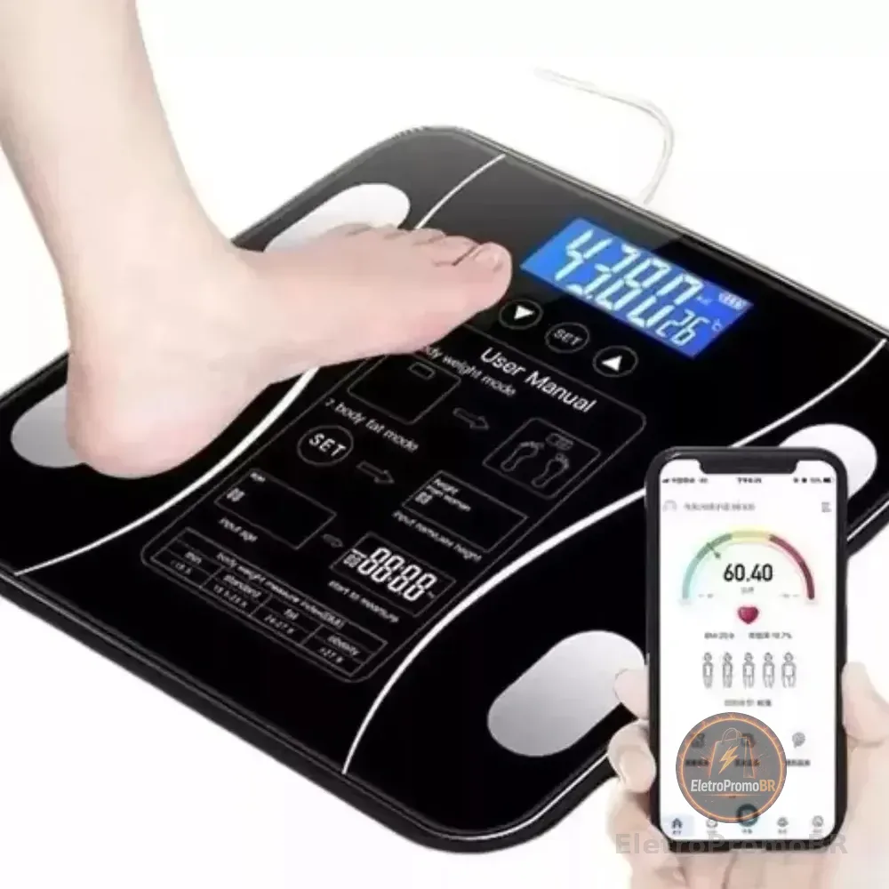 Balanca Digital Biopedância Bluetooth Aparelho Capacidade Máxima De 180kg App Gratuito Para Android E Para Ios Preto