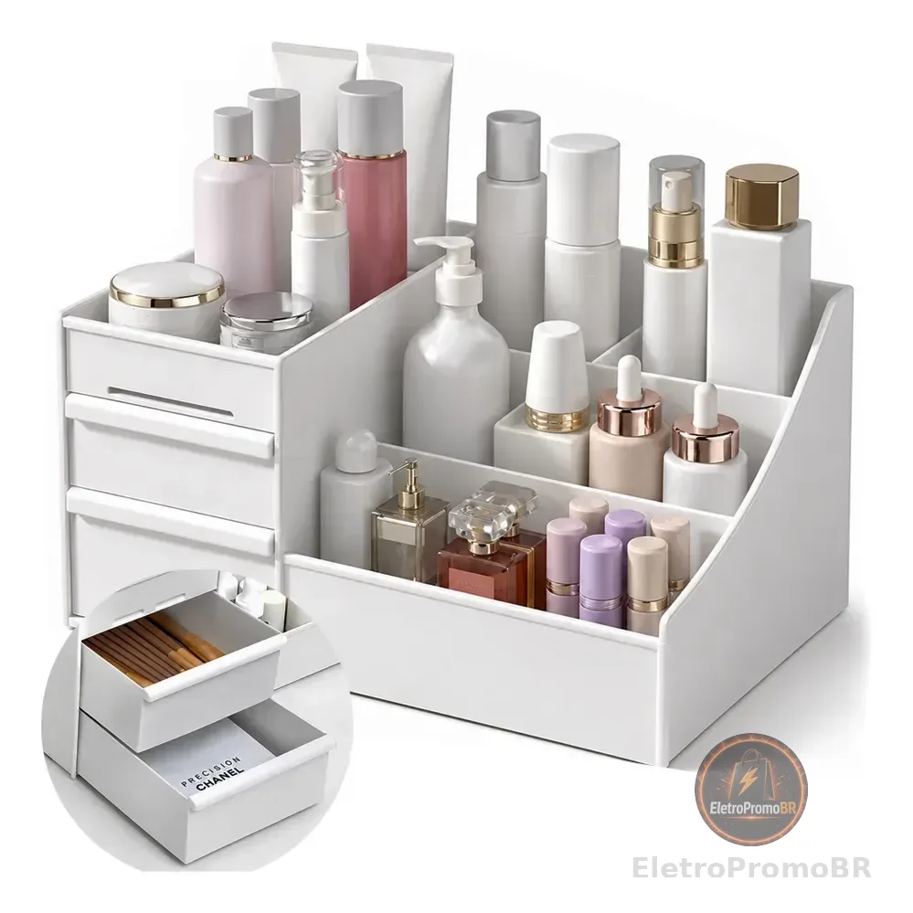 Organizador De Maquiagens Perfumes Cosméticos Com Gaveta Branco