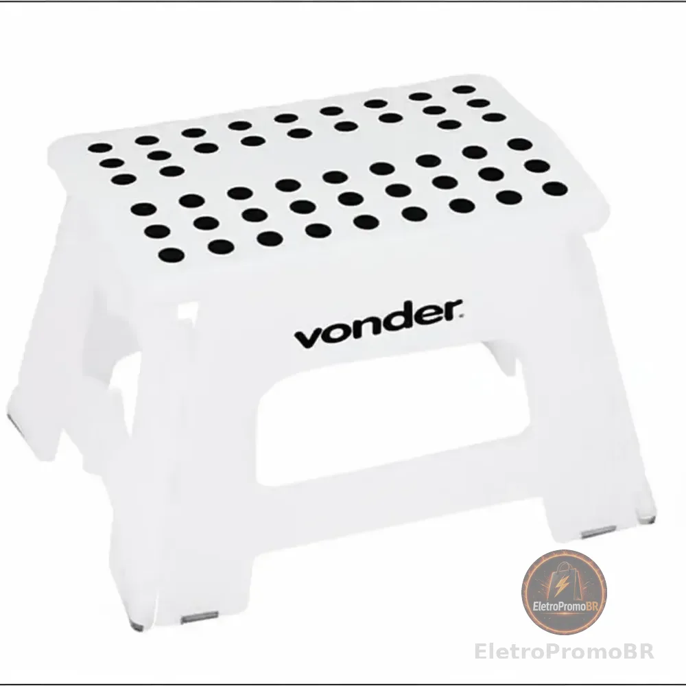 Mini Banqueta Escada 22cm Dobravel Uso Infantil E Adulto Cor Branco Lacado