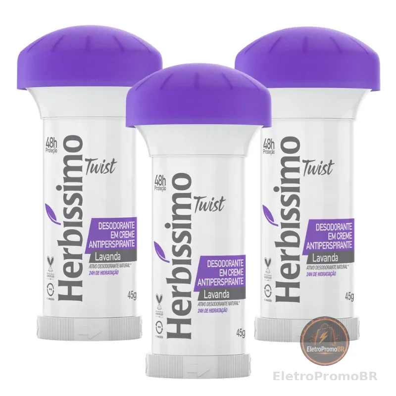 Kit Desodorante Twist Antitranspirante Lavanda Herbissimo 45g (3 unidades)
