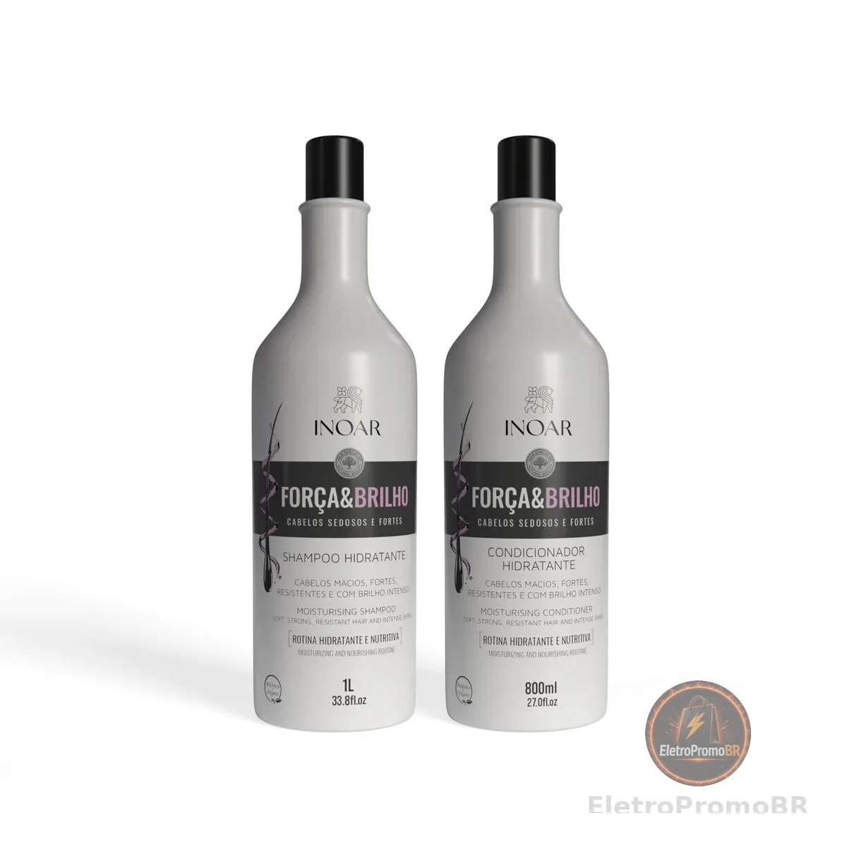 Inoar, Força & Brilho, Kit Shampoo 1L E Cond 800ml, Cabelos Fortes, Macios, Brilho Intenso