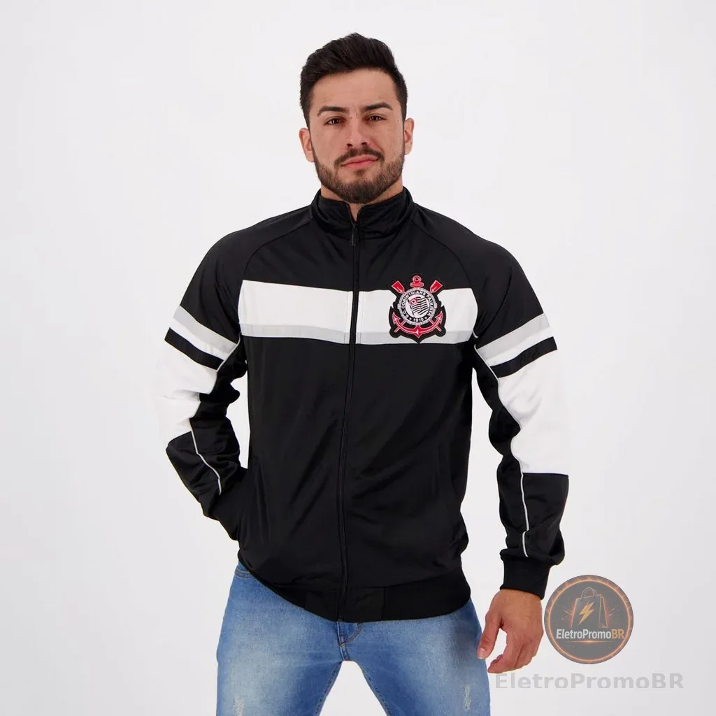Jaqueta Corinthians Trilobal Winner Preta e Branca