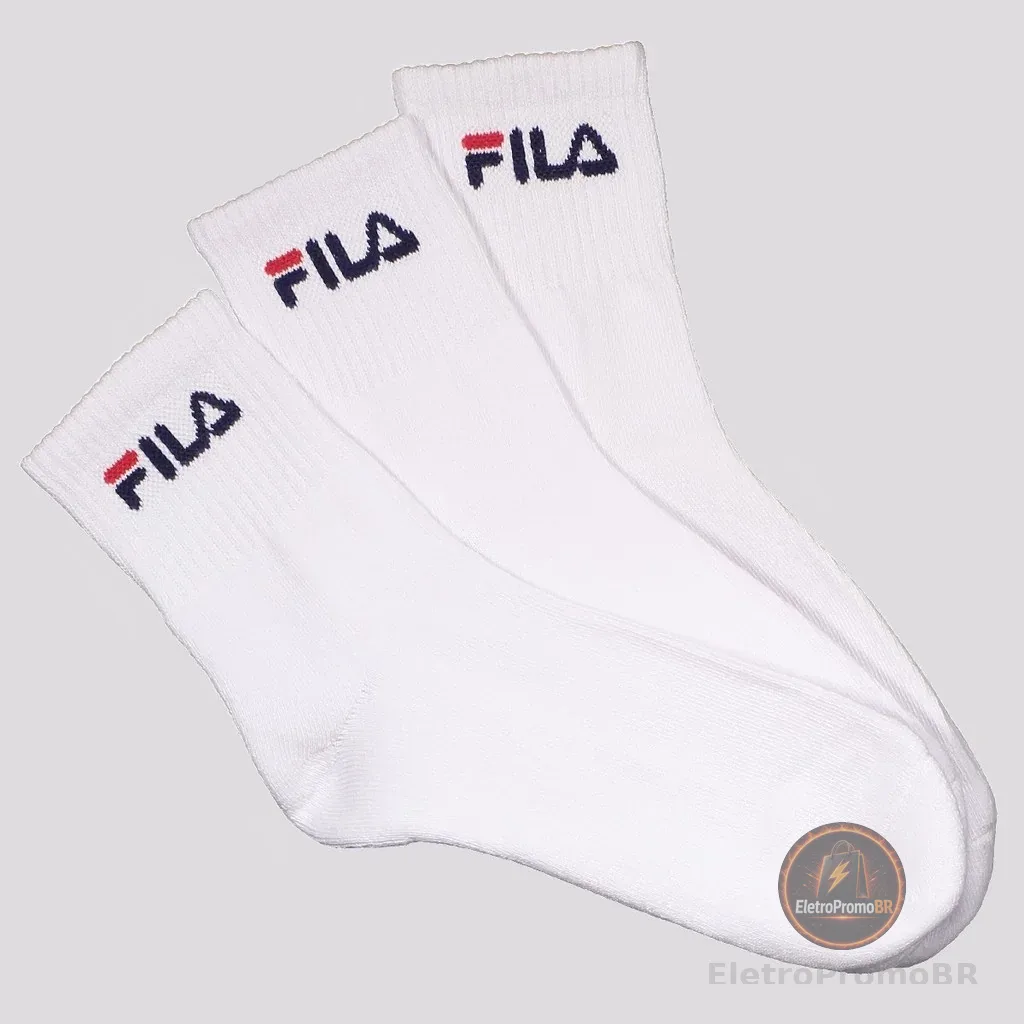 Kit Meia Fila 3 Pares Cano Médio Branco