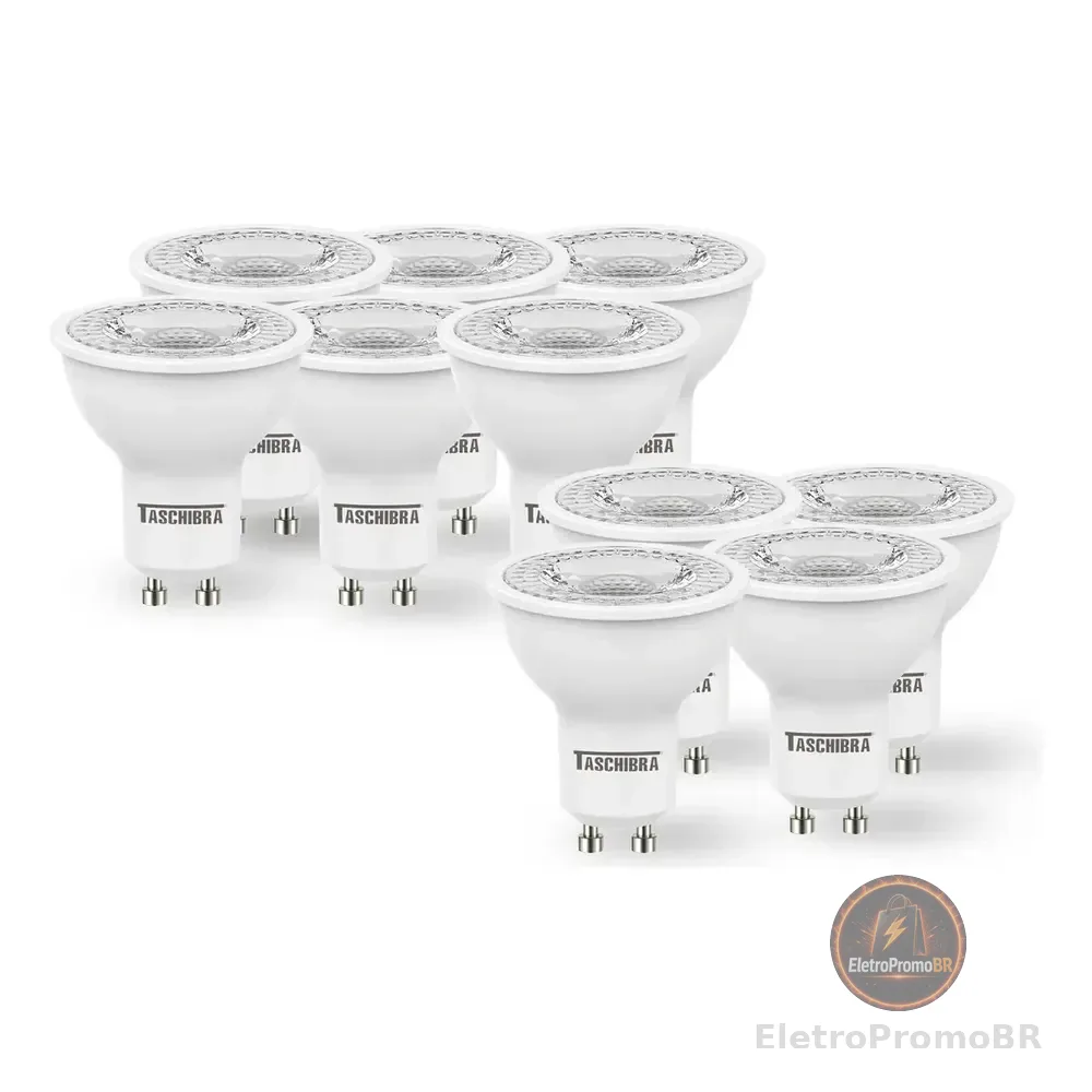 Kit 10 Lâmpadas Led Dicróica Mr16 Tdl 50 7w Taschibra Bivolt 220v Frio (6500k)