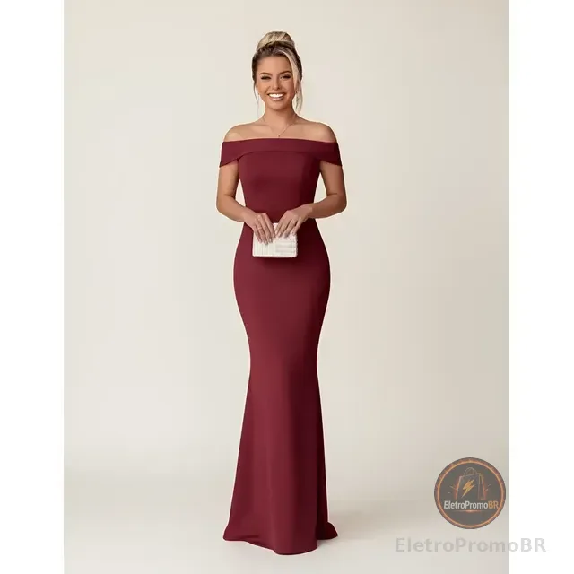 Vestido Longo Moda Instagram Lindo Ombro A Ombro Com Bojos