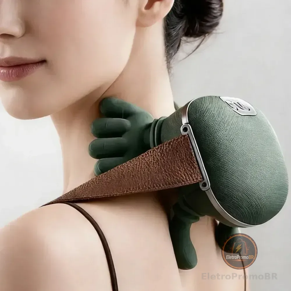 Massageador Pescoco Ombro Recarregavel 3d Com Aquecimento Verde-musgo 127/220v