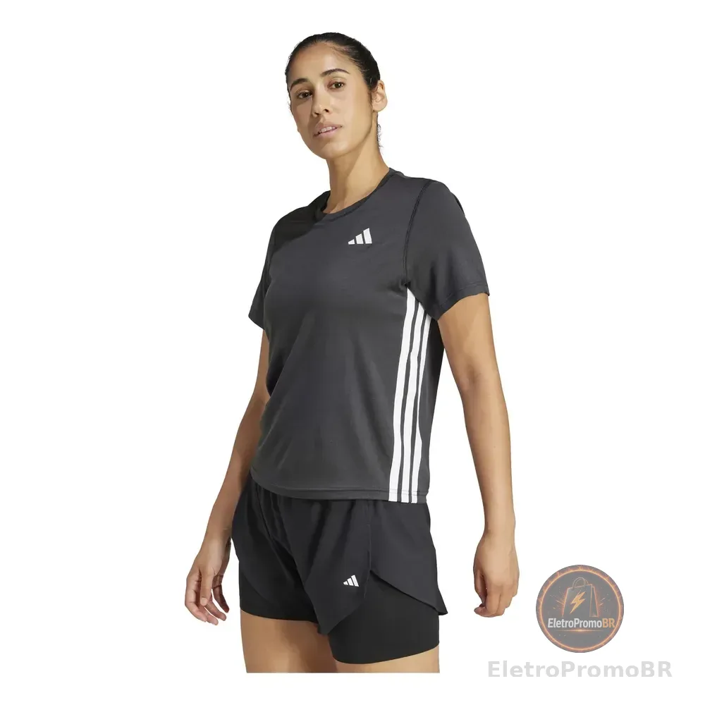 Camiseta Feminina Essentials 3 Stripes adidas Preto E Branco Liso G Lisa