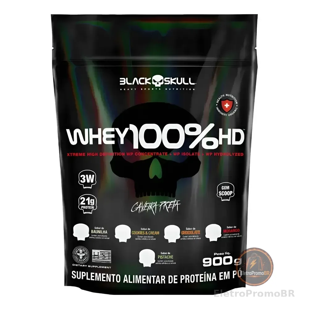Suplemento Em Pó Black Skull Whey Protein Massa Muscular Proteína De Whey 100% Hd Sabor Baunilha X 900g