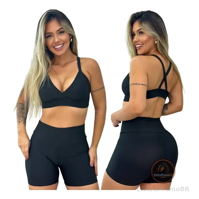 Conjunto Academia Feminino Short  Top Cós Alto Reforçado