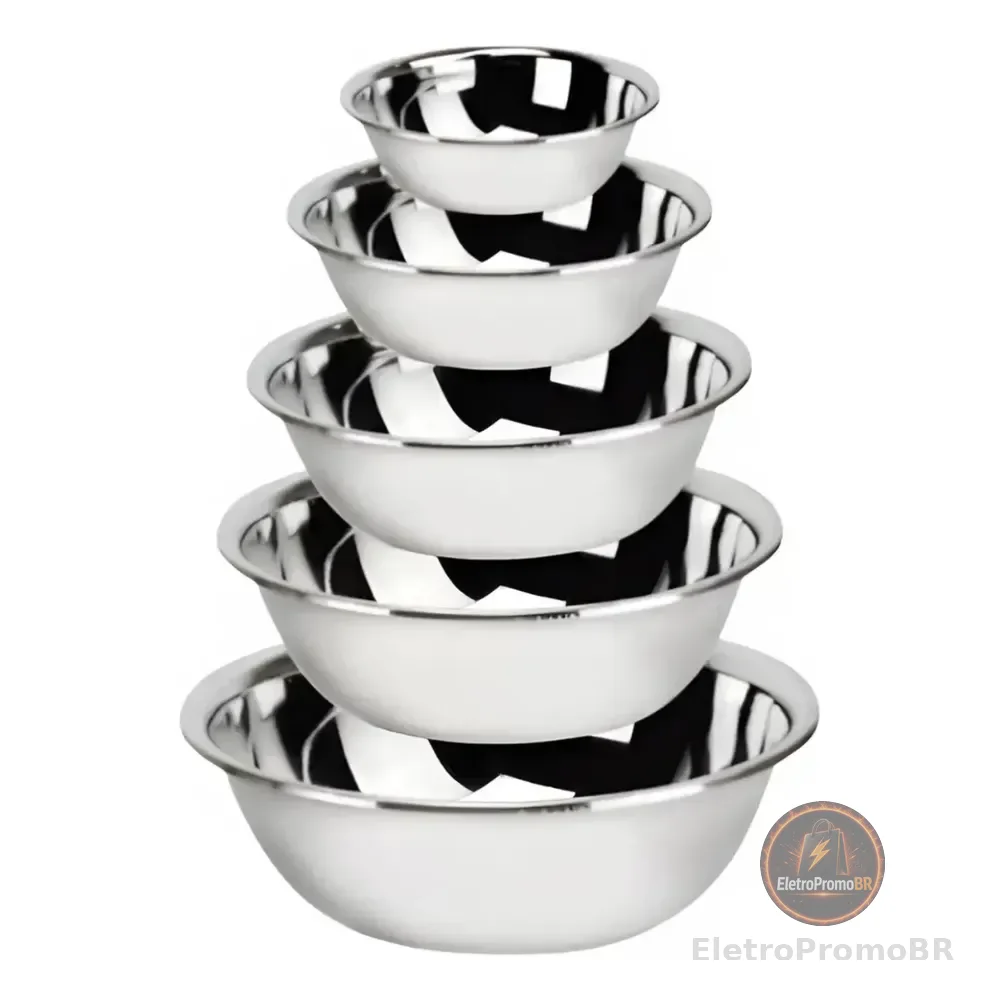 Kit 5 Tigelas Bacia Em Aço Inox Multiuso Conjunto De Cozinha Inox