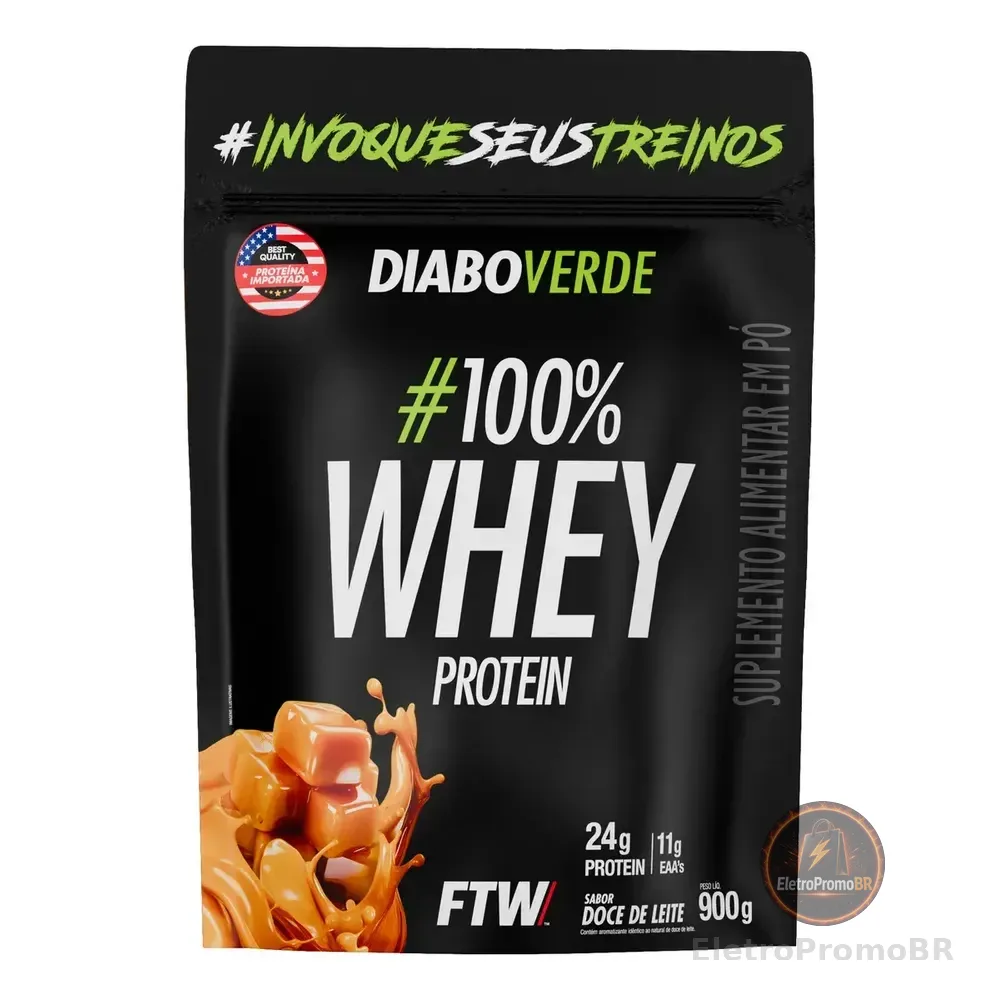 100% Whey Protein 900g Sabor Doce De Leite Diabo Verde - Ftw