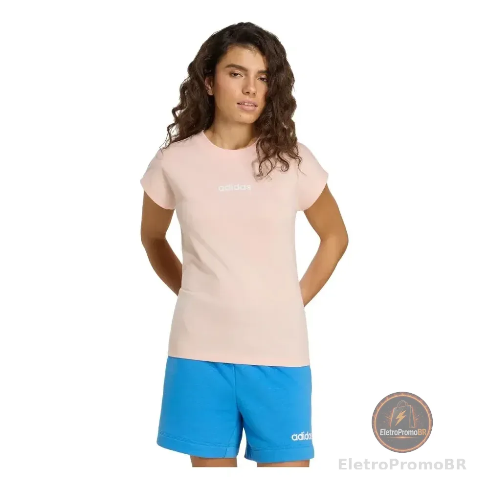 Camiseta Essentials Linear De Algodão adidas Rosa G