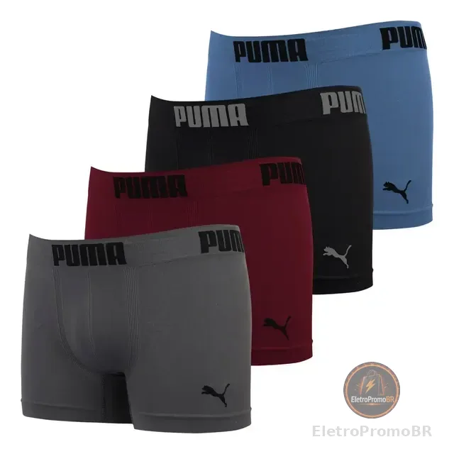 Kit 4 Cuecas Boxer Puma Poliamida Sem Costura Box Original