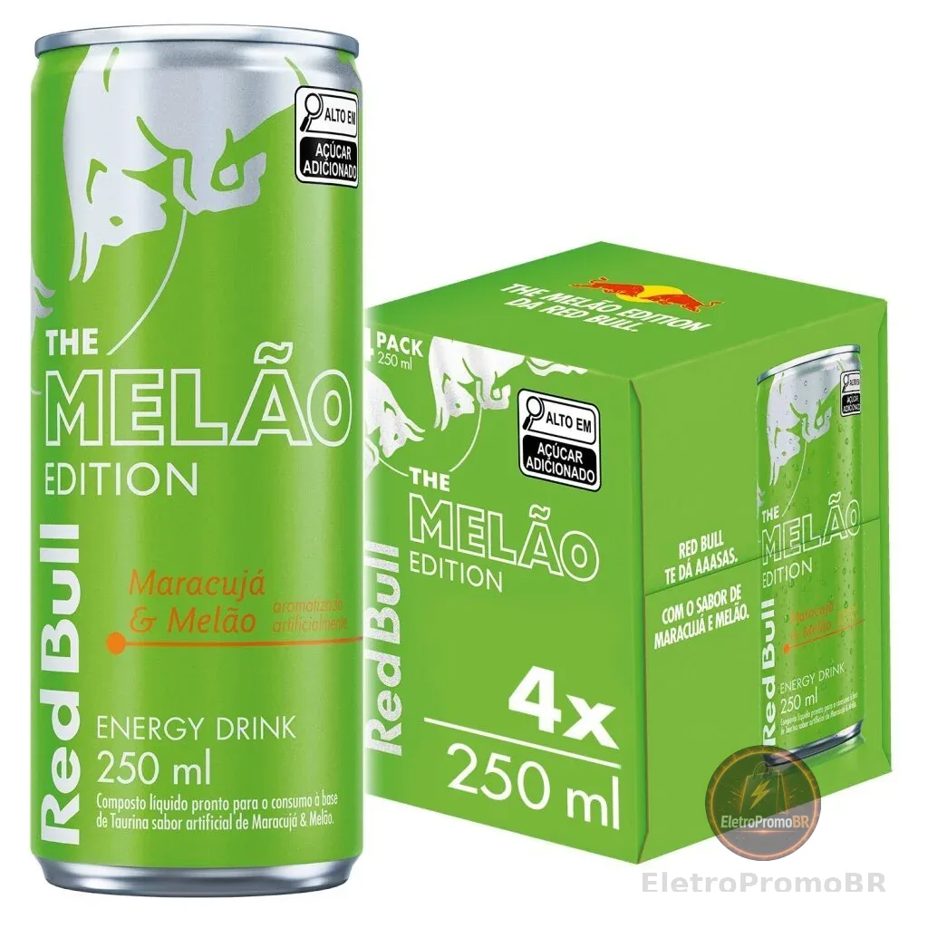 Pack de 4 latas Red Bull Energético, Maracujá e Melão, 250ml