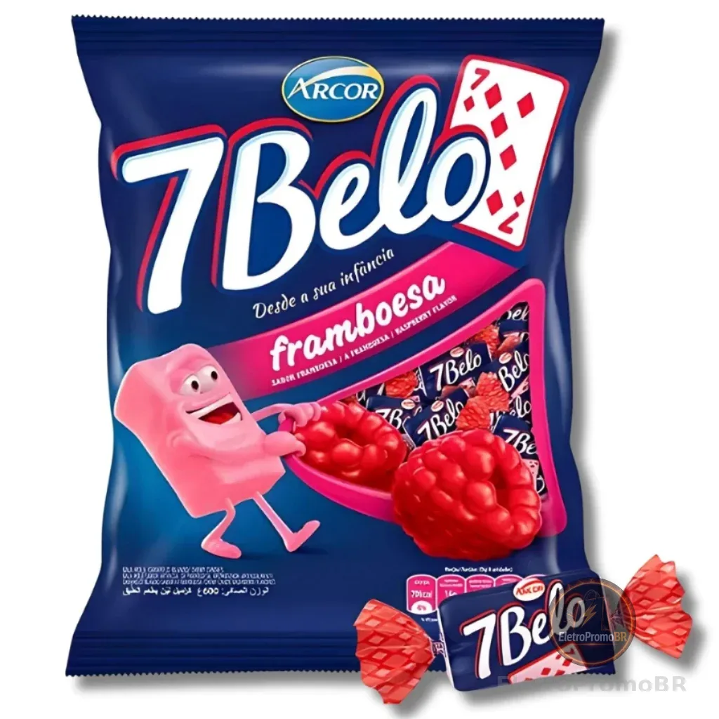 Bala 7 Belo Sabor Framboesa 500g Arcor Doce Para Festa e Lembrancinha