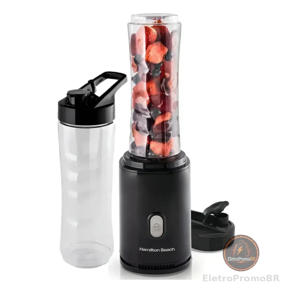 Liquidificador Individual Hamilton Beach Portátil Com 2 Garrafas De 600ml E Tritan Livre De Bpa Preto 127v