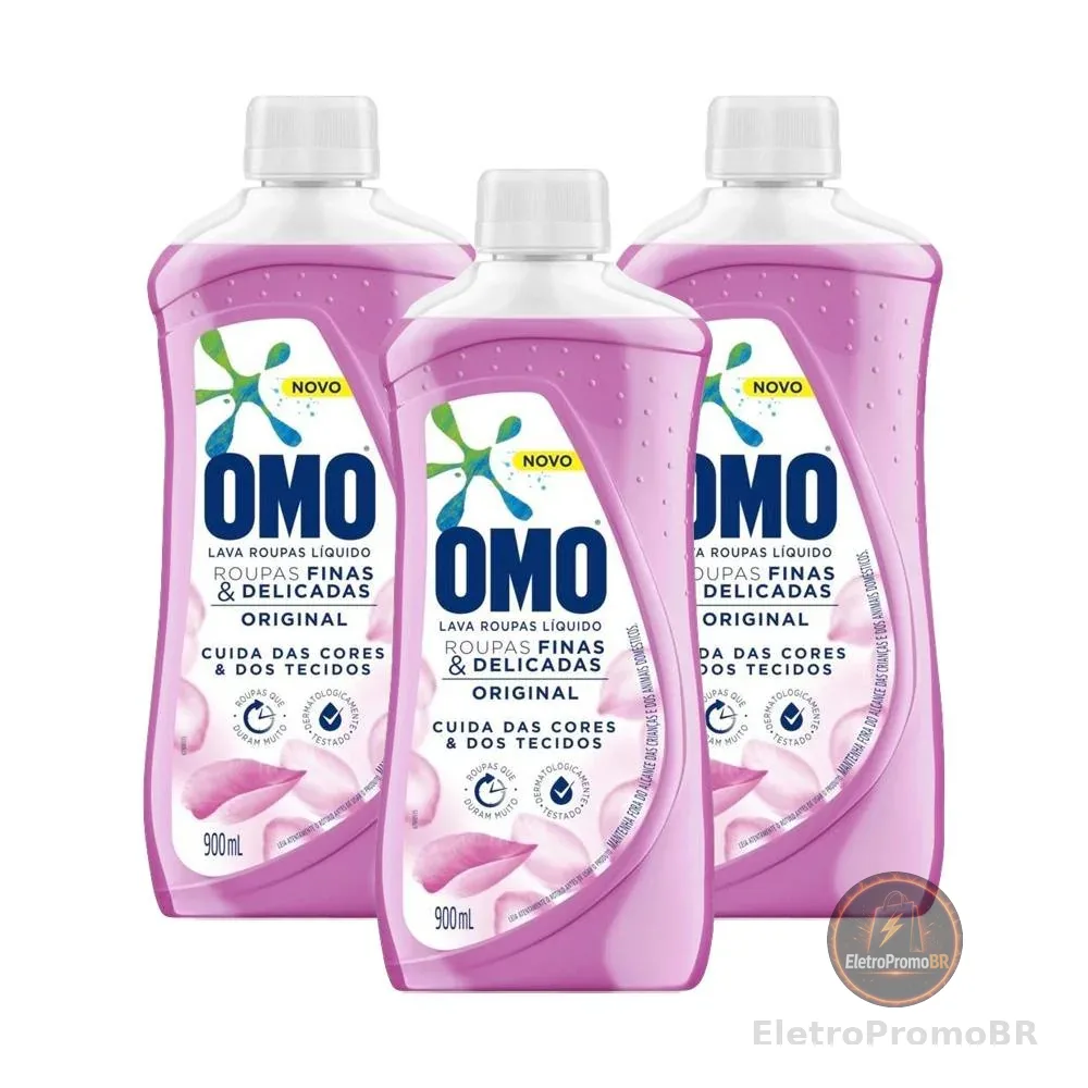 Kit 3 Lava-Roupas Líquido Omo Roupas Finas e Delicadas Original 900ml cada