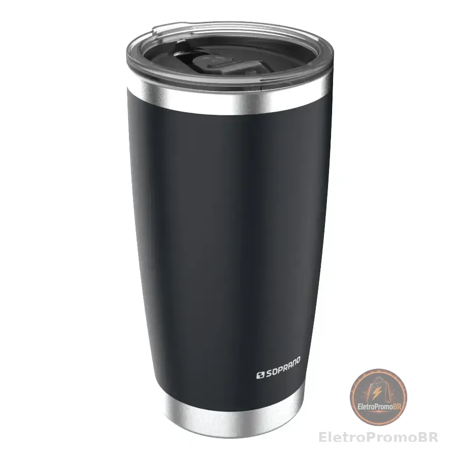 Copo Térmico Inox 500ml C/ Tampa Everest - Soprano Cor Preto
