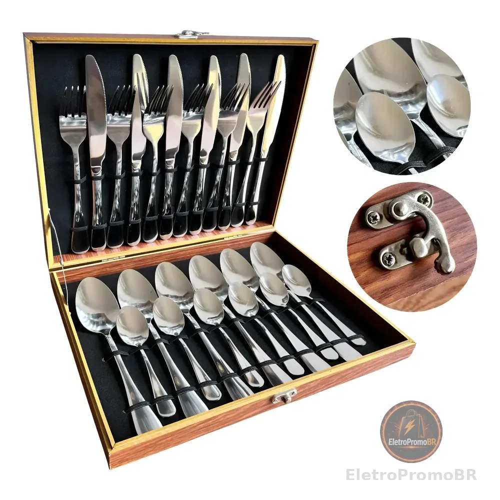 Faqueiro Talher Aço Inox Luxo 24 Peças Presente Casamento