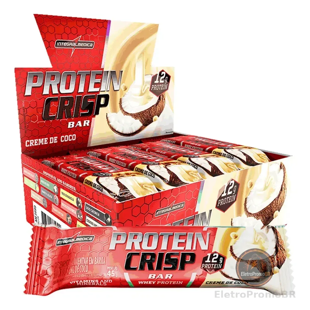Barra De Proteína Whey Crisp Bar Creme De Coco 12un Integralmedica - Snack Saudável, Crocante E Fonte De Energia Para O Dia