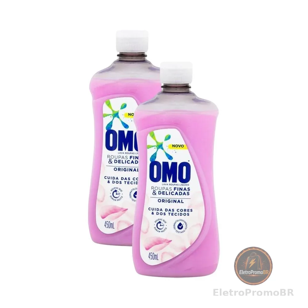 Kit 2 Lava-Roupas Omo Líquido Roupas Finas e Delicadas Original 450 ml
