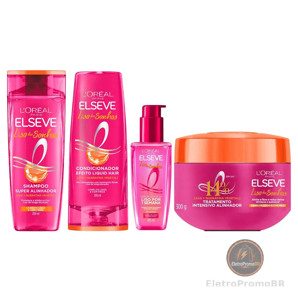 KIT ELSEVE SH + COND + SÉRUM + MÁSC LISO DOS SONHOS 4 ITENS