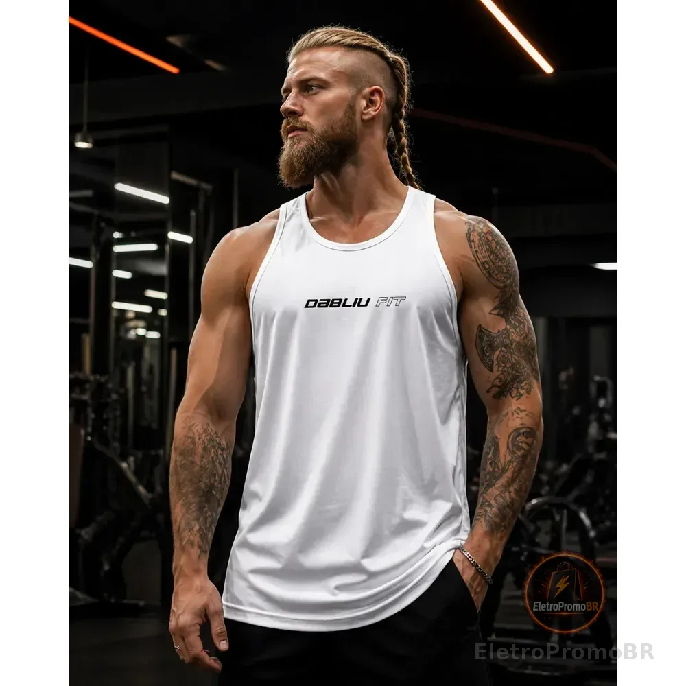 Camiseta Regata Dry Fit Corrida Treino Academia - Dabliu Fit Branco P
