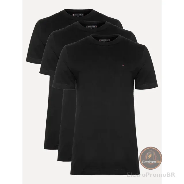 Kit Camisetas Tommy Hilfiger Masculina Essential Preta 3un