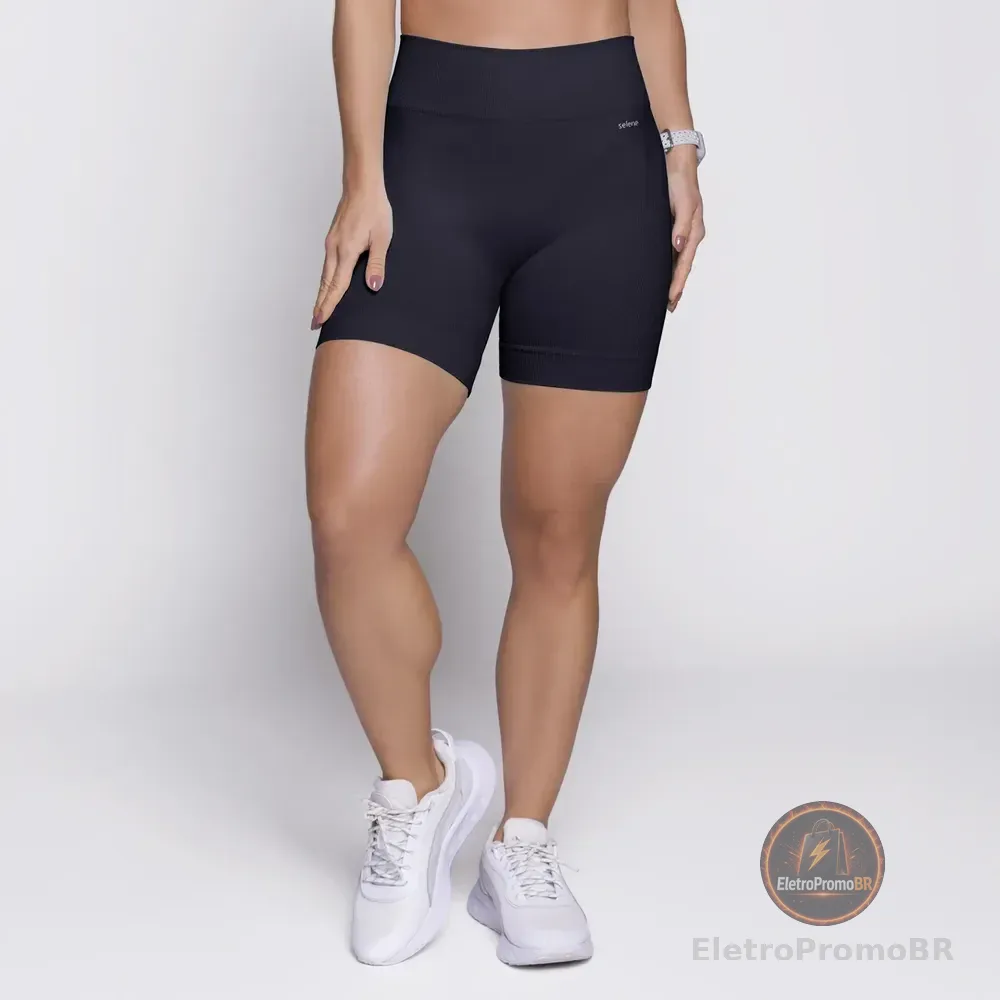 Short Selene Feminino Sem Costura Academia Corrida Caminhada Preto M