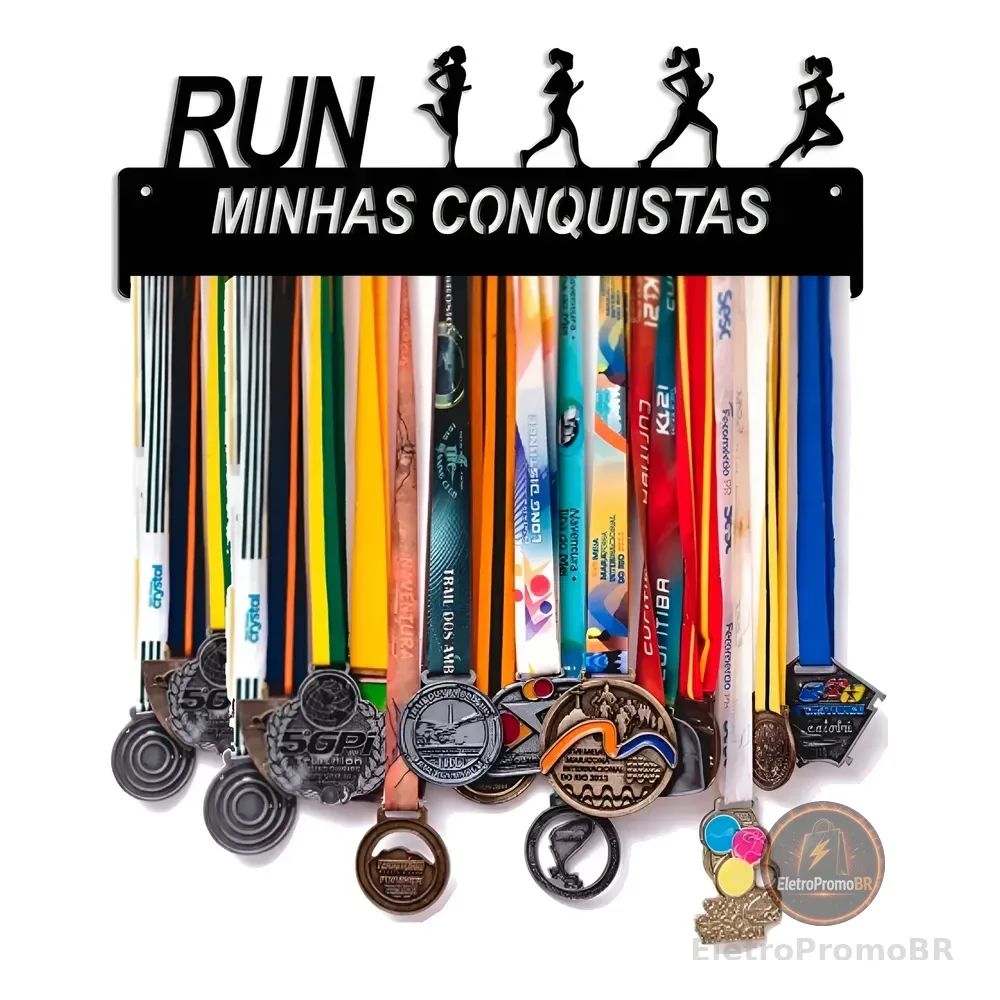 Porta Medalhas Corrida De Rua Feminino Até 60 Medalhas Preto