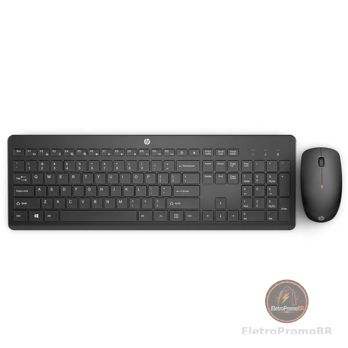 Combo de Teclado e Mouse Ergonômico Sem Fio HP 230 - com Dongle USB Wireless, Digitação Silenciosa, Design Elegante, Até 12 Meses de Bateria, Layout BR, Preto (18H24AA#AC4)