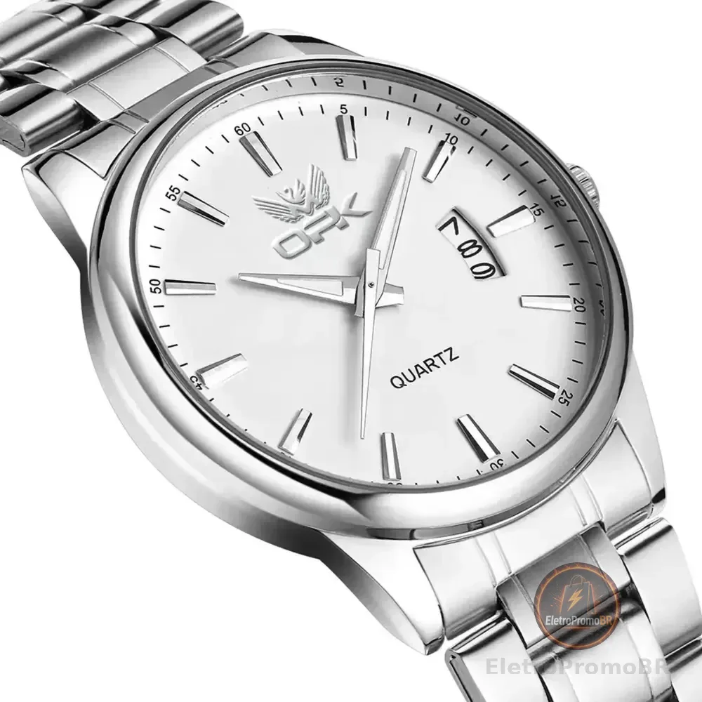 Relógio Masculino Original Prata À Prova D'água 6010 Prateado Branco