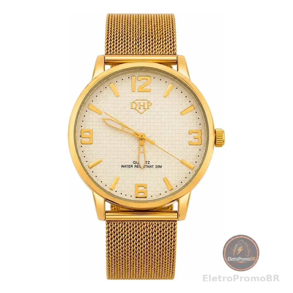 Relógio De Pulso Masculino Feminino Premium Old Money Luxo Dourado Cx Branca