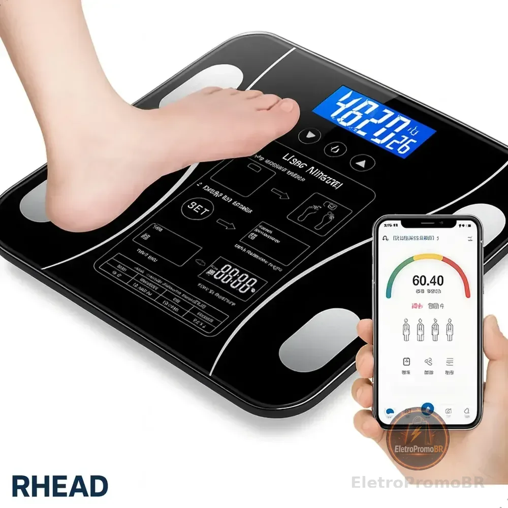 Balança Corporal Bioimpedância Digital Aplicativo Bluetooth Android Ios Cor Preto Pilha Aaa