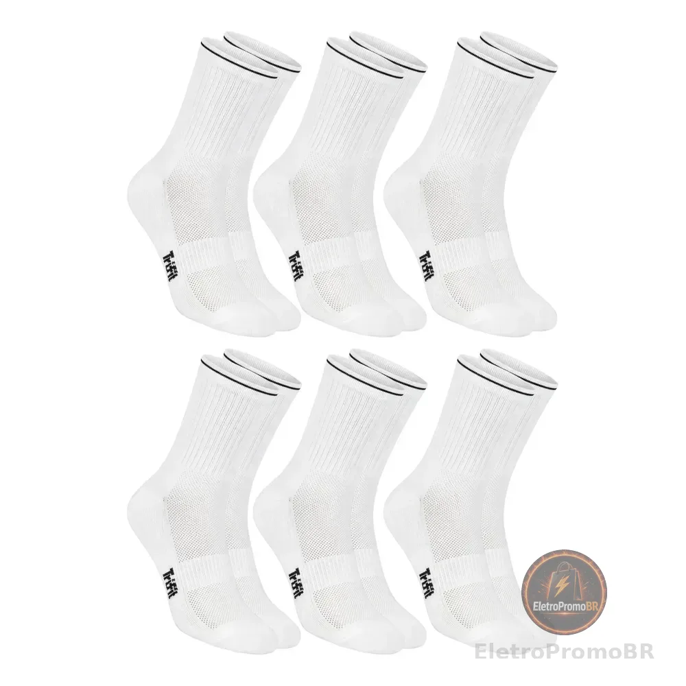 6 Pares Meia Corrida Em Poliamida Trifil Cano Médio Academia 6 Branco Meia Corrida Poliamida Kit Meias Meia Esportiva Kit Meias Masculina Meia Trifil Meia Ciclismo Meia Cano Alto 39-44